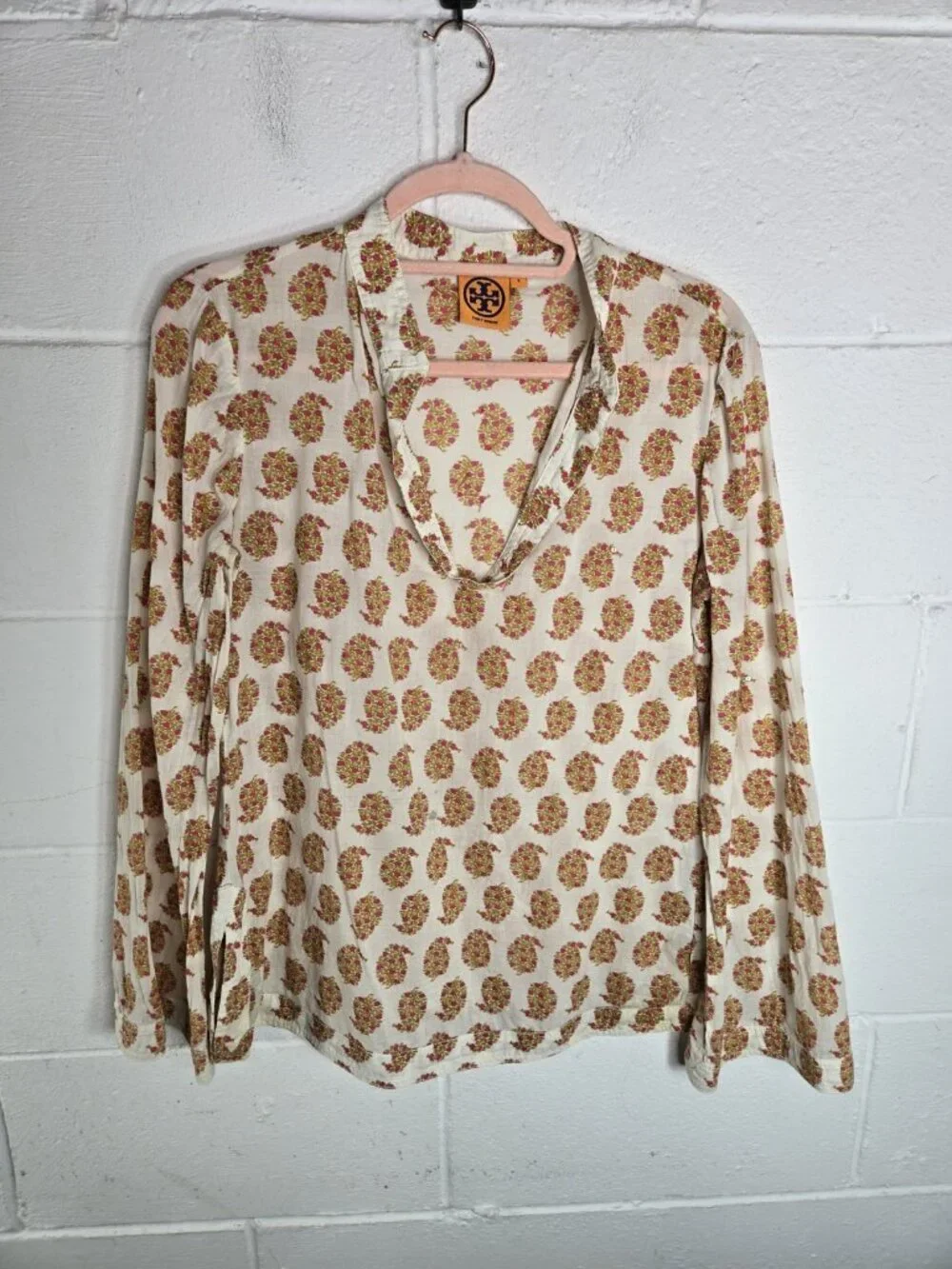 Tory Burch Indian Print Cotton Tunic Top Sequins